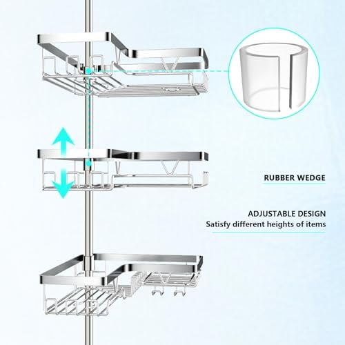 DAOYA Corner Shower Caddy Tension Pole - Chrome Tension Rod Shower Caddy - Image 2