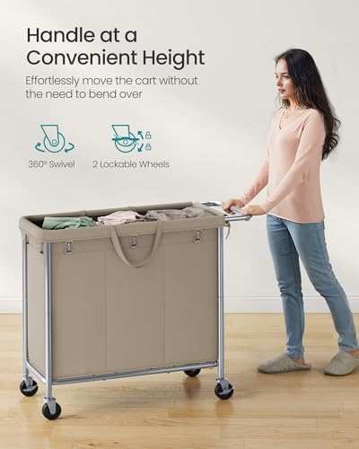 SONGMICS Laundry Basket with Wheels, 3-Section, 52.7 Gallons (199.5 L) - Image 6