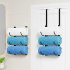 HapiRm Rolled Towel Racks for Bathroom - 3-Tier Over The Door & Wall Mounted Bathroom Towel Storage, Hanging Metal Organizer for Towels & Bath Sheets, Space Saving Rack for Bathroom, Camper, RV, Black by HapiRm