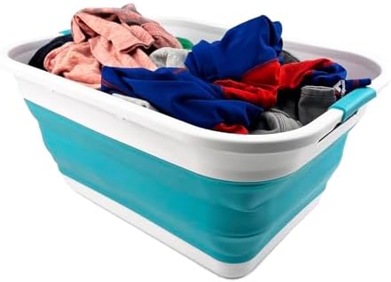 SAMMART 41L (10.8 gallon) Collapsible Plastic Laundry Basket - Foldable Pop Up Storage Container/Organizer - Portable Washing Tub - Space Saving (Rectangular, Ceramic Blue+Pale Purple (Set of 2)) - Image 5