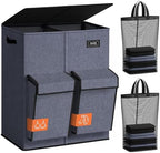 SOLEDI 180L Double Laundry Hamper with Lid and 2 Side Pockets, Dual Hamper by SOLEDI