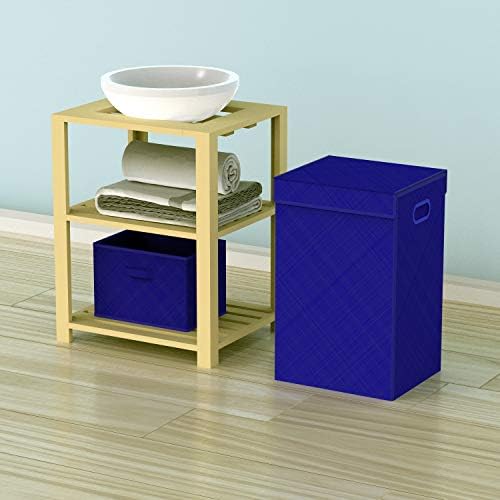 Simple Houseware Foldable Laundry Hamper Basket with Lid, Dark Blue - Image 2