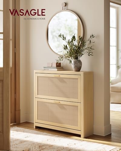 VASAGLE Boho Shoe Storage Cabinet, Slim, Rattan-Look Flip Drawers - Image 3