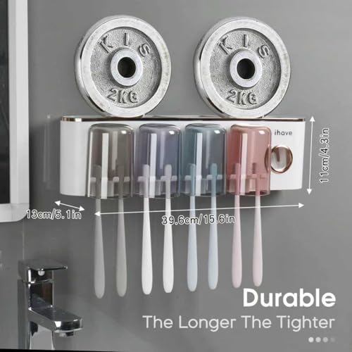 iHave Toothbrush Holders for Bathrooms Wall Mounted with Dispenser & 4 Cups - Image 4
