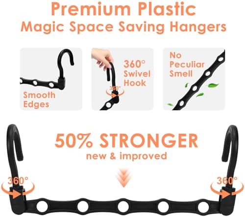 Closet Organizers and Storage, Magic Space Saving Hangers for 60 Heavy Clothes, College Dorm Room Essentials, Sturdy 360° Swivel Hooks Cascading Hanger, Bedroom Home Organization Essentials, 12 Pack - Image 4
