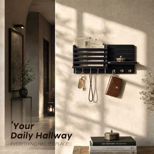 Rebee Vision Key Holder Wall Mount with 8 Key Hooks for Rome Decor, Black - Image 4