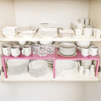 Simple Houseware Expandable Stackable Kitchen Counter Shelf Organizer, Pink, Metal Top, 11.25 in L x 7.9 in W x 5.4 in H - Image 2