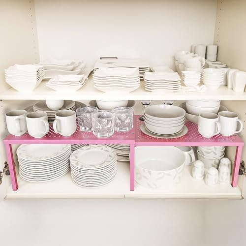 Simple Houseware Expandable Stackable Kitchen Counter Shelf Organizer, Pink, Metal Top, 11.25 in L x 7.9 in W x 5.4 in H - Image 2