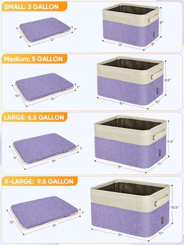 BALEINE 3 Pack Fabric Closet Storage Bins for Shelves, Linen Closet Organizers and Storage, Decorative Baskets for Organizing, Shelf, Clothes, Home, Office (Lavender, 15''x11''x9.5'') - Image 2