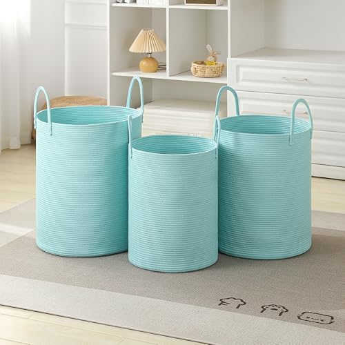 Laundry Basket Hamper Tall Rope Storage Woven for Blanket toys Dirty Clothes in Living Room Bathroom Bedroom (Cyan, 100L/26.4Gal) - Image 5