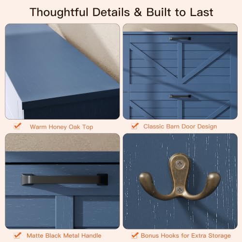 Nicetree Farmhouse Blue Shoe Cabinet – Ultra Slim 3-Drawer Flip Organizer with Shaker Barn Door Accent, 3-Tier Adjustable Shelves, and Sturdy Freestanding Frame – Space Saving - Image 7