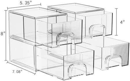 ZHIAI 4 Pack Clear Stackable Storage Drawer, Acrylic Drawer, Cosmetic Organizer, Plastic Organizer for Dresser, Under, Kitchen Cabinet, Pantry, Home Organization and Storage - Image 2