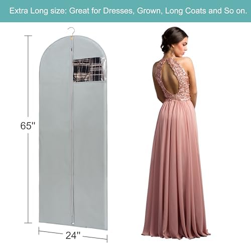 MsKitchen Dress Bags for Gowns Long, 65" Long Dress Bags for Hanging Clothes Clear Windows Foldable Long Garment Bag for Storage and Travel-24"x 65"/2 Pack - Image 2