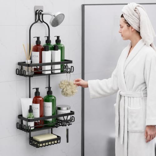 DAOYA Shower Caddy Hanging, Anti-Swing Over Head Shower Caddy, Rustproof Bathroom Organizer with Soap Holder & Hooks - Image 4