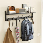 BAMEOS Wall Hooks with Shelf 35 Inch Length Entryway Hanging Shelf Wood Coat Hooks Wall-Mounted Coat Hook Rack with 7 Dual Hooks for Bathroom, Living Room, Bedroom (Black) - Image 6