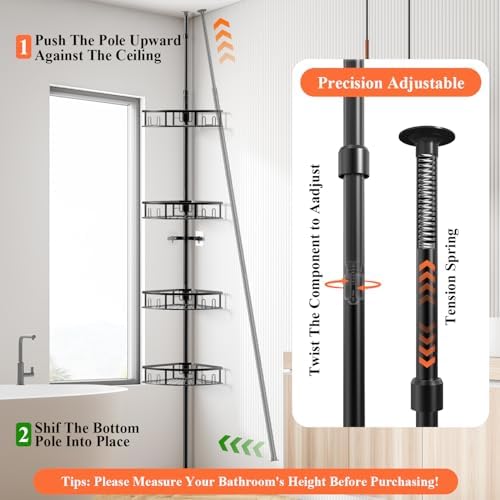 4-Tier Rustproof Corner Shower Caddy with Tension Pole - Image 5