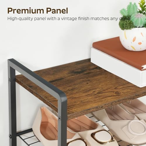 YATINEY 5-Tier Narrow Shoe Rack, Tall Shoe Rack for 5-10 Pairs, Slim Shoe Storage Organizer with Wooden Top, Space Saving, Metal Frame, for Entryway, Rustic Brown and Black SS65BR - Image 5