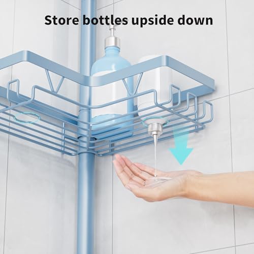 KEGII Shower Caddy Tension Pole, L-Shaped Corner Bathroom Organizer, Blue - Image 5