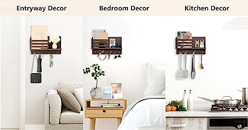 Dahey Key Mail Holder Wall Mounted Wooden Hanger with 4 Double Hooks, Brown - Image 6