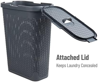 Mind Reader Slim Laundry Hamper with Lid, 40L Clothes Basket, Narrow Tapered Design with Ventilated Cutout Pattern, Plastic, Gray - Image 5