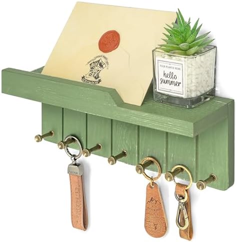 Rebee Vision Key Holder Wall Mount with 7 Hooks for Home Decor, Green by REBEEVISION