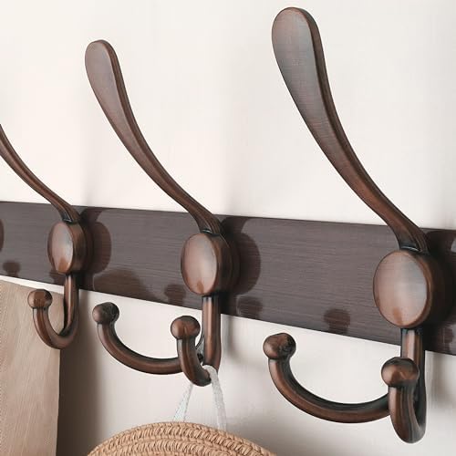 Dseap Wall Mounted Coat Rack - 5 Tri Hooks, Heavy Duty, Stainless Steel, Metal Coat Hook Rail for Coat Hat Towel Purse Robes Mudroom Bathroom Entryway (Antique Copper, 2 Packs) - Image 4
