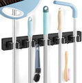 Black Broom Holder Wall Mount - Heavy Duty Wood Mop and Broom Organizer with 5 Slots & 4 Hooks - Sturdy Garden Tool Hanger for Laundry Room Closet Kitchen Garage Storage and Organization by Unknown