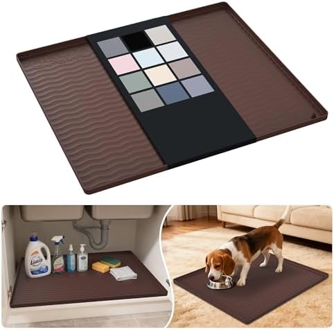 URMONA Waterproof Silicone Under Sink Mat 25'' x 22'' Shelf Liner for Kitchen and Bathroom, Cabinet and Counter Protector, Storage and Organizers, Litter Mat, Pet Cat Puppy Essentials(Brown) by URMONA