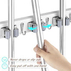 OUTNILI 2 Pack Mop Broom Holder Wall Mount - White Wood Broom Mop Hanger - Wall Mounted Garden Tool Rack Organizer for Closet Garage Laundry Room, 4 Slots & 4 Hooks - Image 2