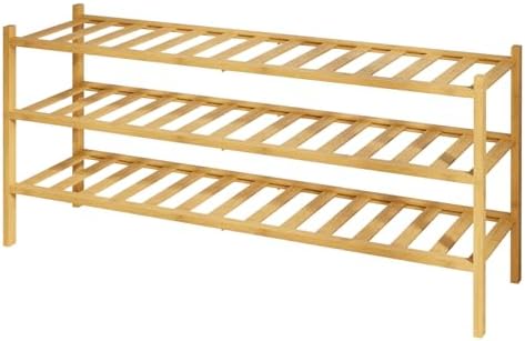 Kitsure Bamboo Wooden Shoe Rack for Closet, 32.7" Wide - 3 Tiers, Natural by Kitsure