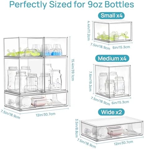 Vtopmart Clear Stackable Storage Drawers Set of 10, Baby Bottle Organizer - Image 2