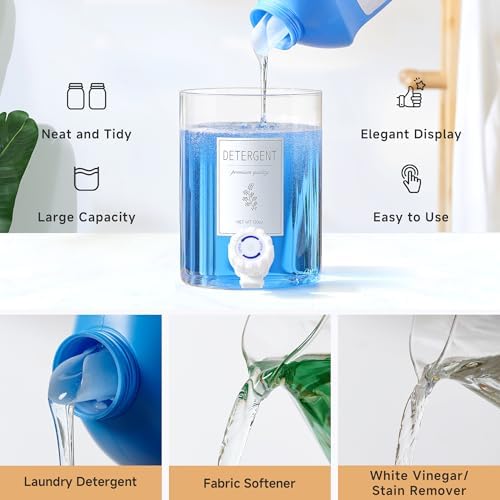 1 Glass Laundry Detergent Dispenser with Bamboo Lid - 120 Oz Liquid Detergent, Laundry Soap & Fabric Softener Dispenser for Laundry Room Organization and Storage with 1 Cups & 4 Labels - Image 5