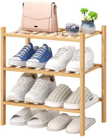 viewcare Small Shoe Rack, 3-Tier Shoe Rack for Entryway, Bamboo Wood Shoe Shelf for Closet & Hallway, Long 17.2IN | Beautiful | Functional | Sturdy | Durable by VIEWCARE