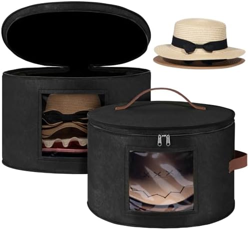 Lifewit Round Cowboy Hat Box for 7 Caps, 37L Hat Organizer Bag,Black,2 Pack by Lifewit