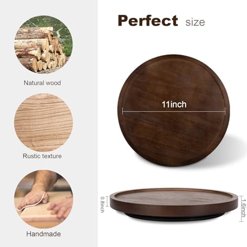 Wood Lazy Susan Organizer Kitchen Turntable for Cabinet Farmhouse Bathroom Decor Round Decorative Tray for Vanity, Counter, Sink, Coffee Table, 11 Inch, Walnut - Image 5