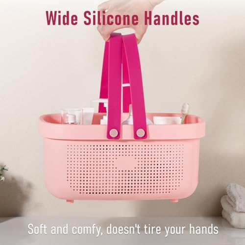 Portable Shower Caddy Basket with Handles Plastic Storage Basket Light Pink - Image 6