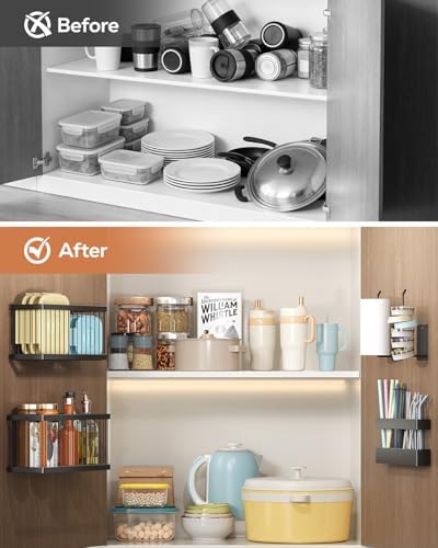 Nieifi Adhesive Cabinet Door Organizer, 5 Pack, Black - Image 4