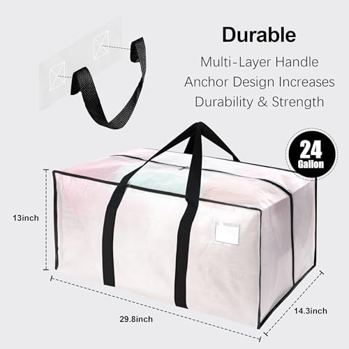 VELVETSURE 6 Pack Heavy Duty Large Moving Bags W/Backpack Straps - Strong Handles & Zippers, Storage Totes For Space Saving, Fold Flat, Alternative to Moving Box and Storage Bin, Semi-Transparent - Image 2