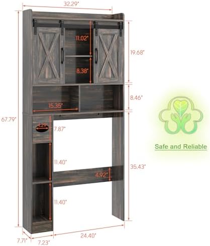 Vabches Over The Toilet Storage Cabinet with Sliding Doors, Dark Grey - Image 2
