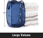 TECHMILLY Collapsible Mesh Pop Up Laundry Hamper with Sturdy Handles and Side Pocket - Portable Foldable Clothes Baskets for Dorm, Bathroom & Travel Storage (with Drawstring, Blue) - Image 3