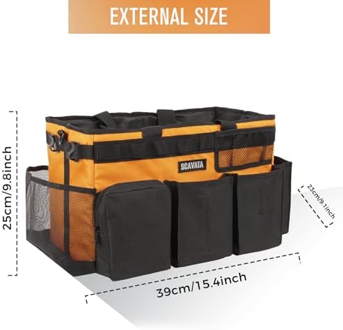 SCAVATA Wearable Cleaning Caddy Bag, Cleaning Caddy Supplies Organizer with Handle & Shoulder Straps for Housekeepers, Under Sink & Car Cleaning Tool Organizers with 4 Foldable Divider (Orange) - Image 5