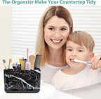 Boperzi Black Toothbrush Holder for Bathroom Toothpaste Organizer Countertop, Detachable Anti-Slip Marble Toothpaste Storage Caddy 6 Slots with Drainage Holes for Makeup Brush Razor Stand - Image 2