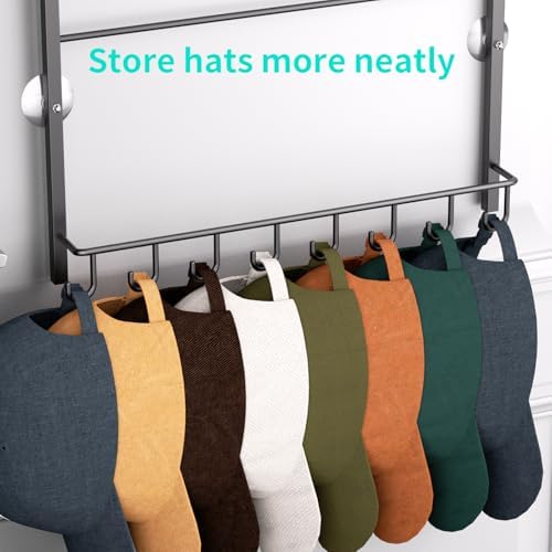 HapiRm Over Door Hat Rack - 3 Tier Wall Mounted Hat Organizer with 24 Hooks, Baseball Cap Organizer Storage Holds up to 24 Caps for Door, Bedroom, Closet - Image 7