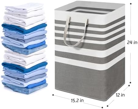 2 Pack Grey Laundry Baskets 75L Large, Collapsible Laundry Hamper Dirty Clothes Hamper Freestanding Waterproof with Reinforced Padded Handles, for Dorm Bedroom Bathroom Apartment Essentials - Image 2