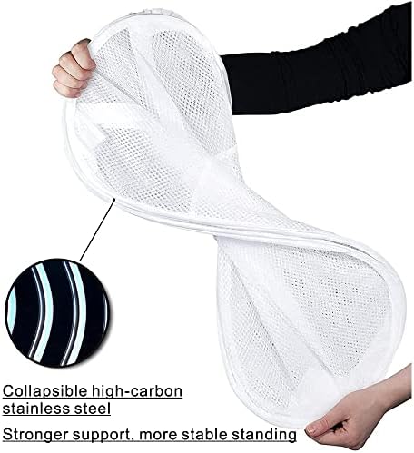 BATTOO Deluxe Strong Mesh Pop up Laundry Hamper Basket with Side Pocket Foldable Hamper for Laundry Room, Bathroom, Kids Room, College Dorm or Travel White + White - Image 3