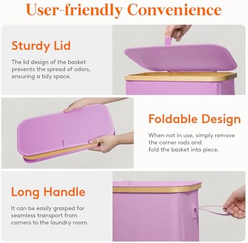 Lifewit 65L Slim Laundry Hamper with Lid and Removable Bag, Purple - Image 5