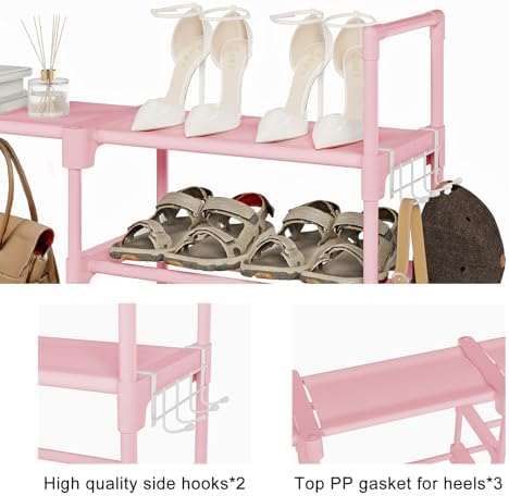 WOWLIVE 9 Tier 3-Column Shoe Rack, 50-55 Pairs Stackable Pink - Image 6