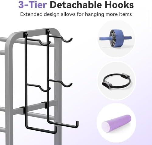 Heavy-Duty Home Gym Storage Rack with Hooks, Wheels, Workout Gear, 3-Tier - Image 5