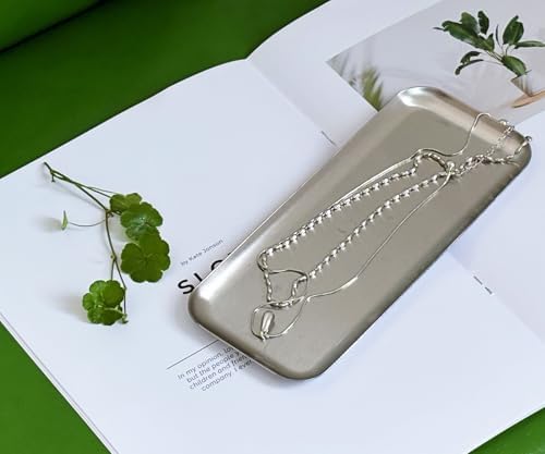Small Tray Stainless Steel, 7.9" Rectangular Vanity Tray - Silver - Image 4