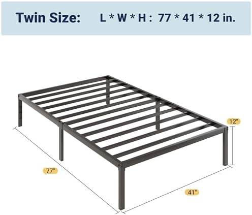 Allewie Twin Bed Frame, 12 Inch Metal Beds with Storage Space, Black - Image 2